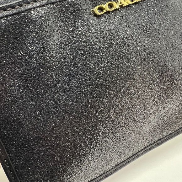 Coach wallet Black Glitter Wristlet coin ID purse gold hardware - Picture 13 of 14